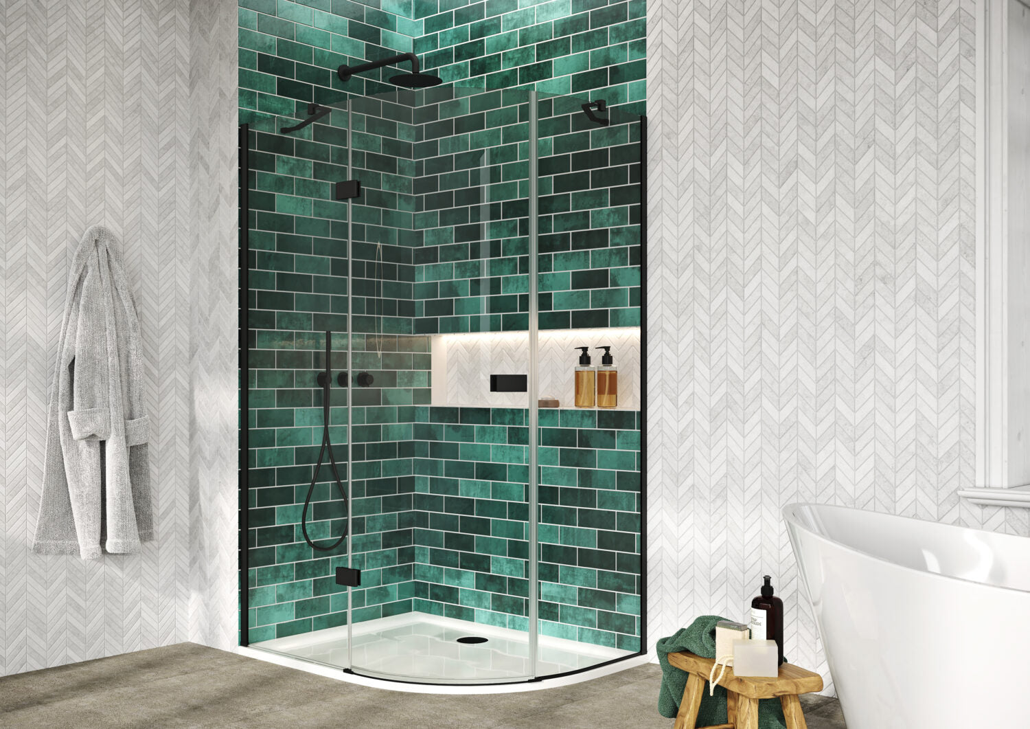 Fairford 8mm Frameless 1200 x 900mm Matt Black Offset Quadrant Enclosure