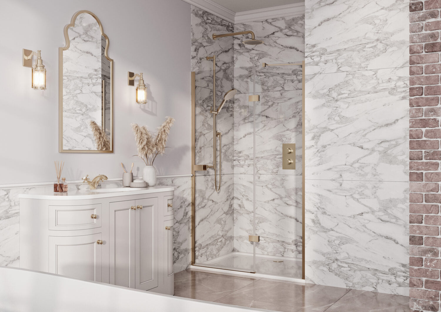Fairford 8mm Frameless 1200mm Brushed Brass Hinged Shower Door