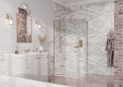 Fairford 8mm Frameless 700mm Brushed Brass Side Panel - For Hinged Door