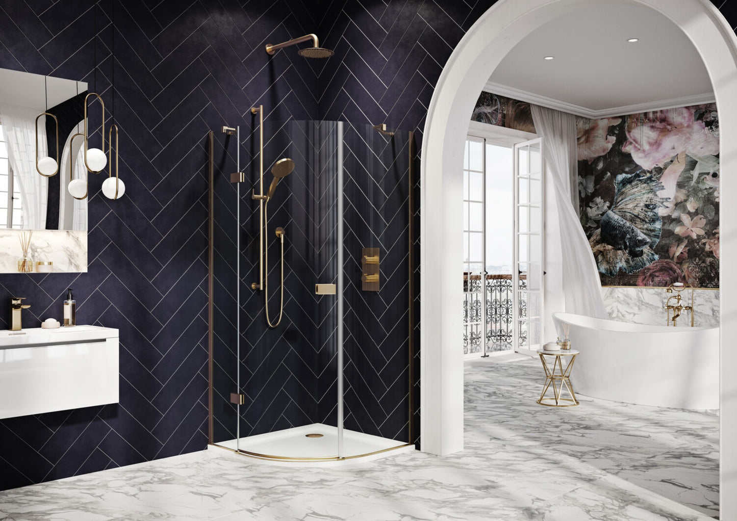 Fairford 8mm Frameless 800 x 800mm Brushed Brass Quadrant Enclosure