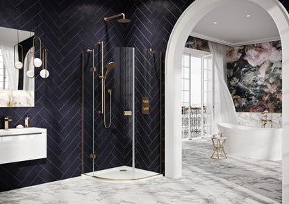 Fairford 8mm Frameless 800 x 800mm Brushed Brass Quadrant Enclosure