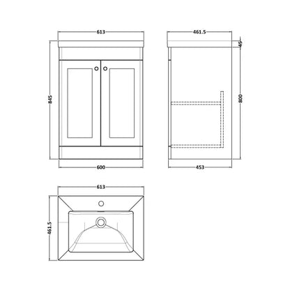 Fairford Laurel Satin White 600mm 2 Door Floorstanding Vanity Unit with Stone Basin