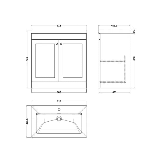 Fairford Laurel Satin White 800mm 2 Door Floorstanding Vanity Unit with Stone Basin