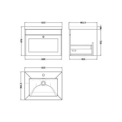 Fairford Laurel Satin Green 600mm 1 Drawer Wall Hung Vanity Unit with Stone Basin