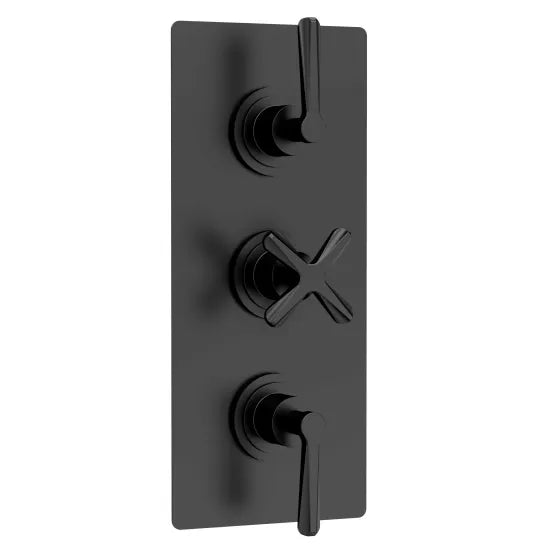 Fairford Verso Matt Black Triple Handle 3 Outlet Shower Valve