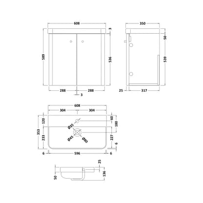 Fairford Crayo Satin Green 600mm 2 Door Wall Hung Vanity Unit