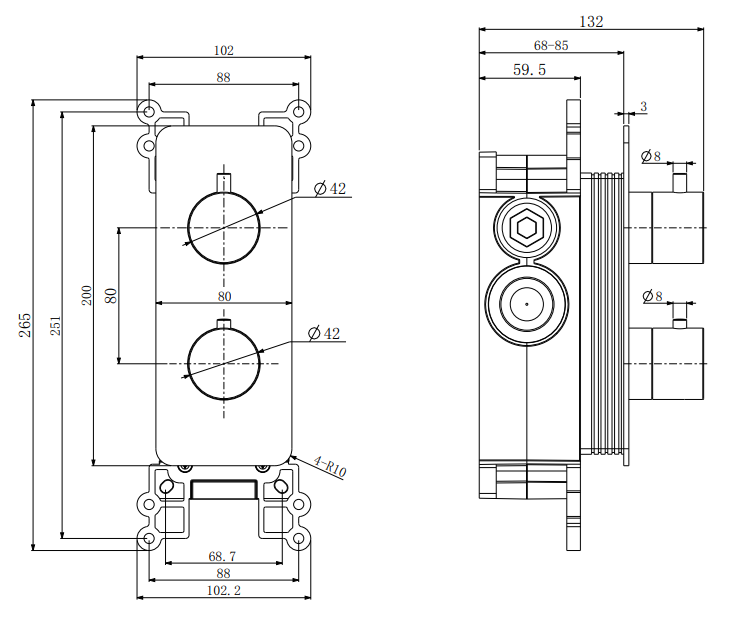 Fairford Element 7 Matt Black Twin Shower Valve, 2 Outlet