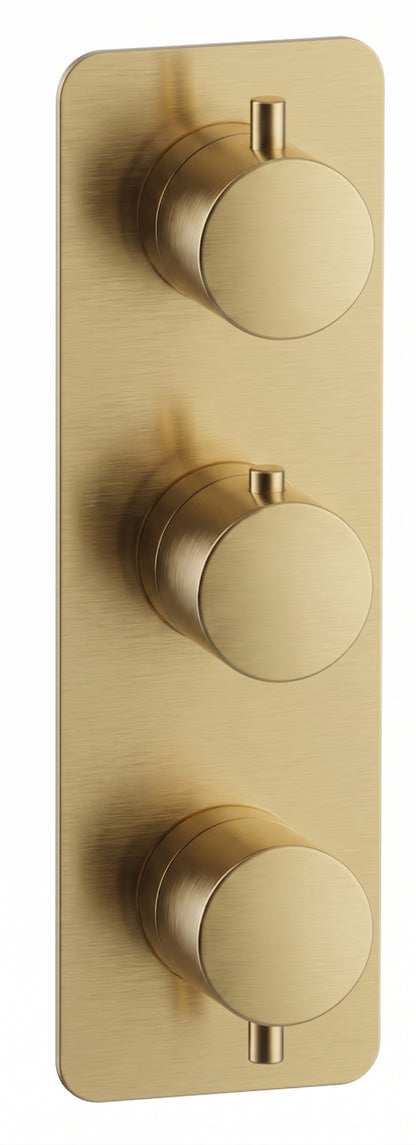 Fairford Element 7 Brushed Brass Triple Shower Valve, 3 Outlet