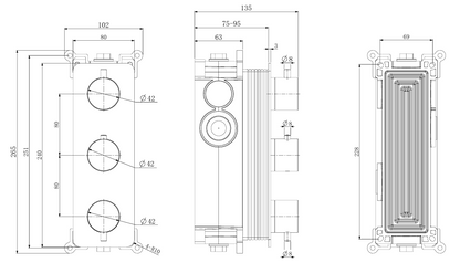 Fairford Element 7 Chrome Triple Shower Valve, 3 Outlet