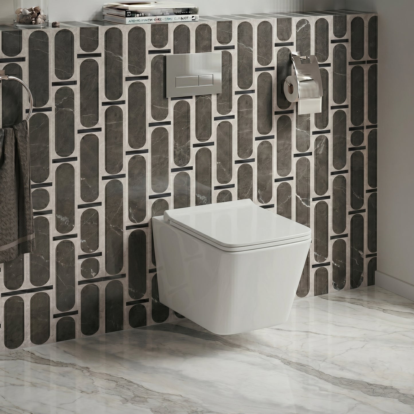 Dezine Cubo Pure Stort Hung Toilet with Soft Close Seat