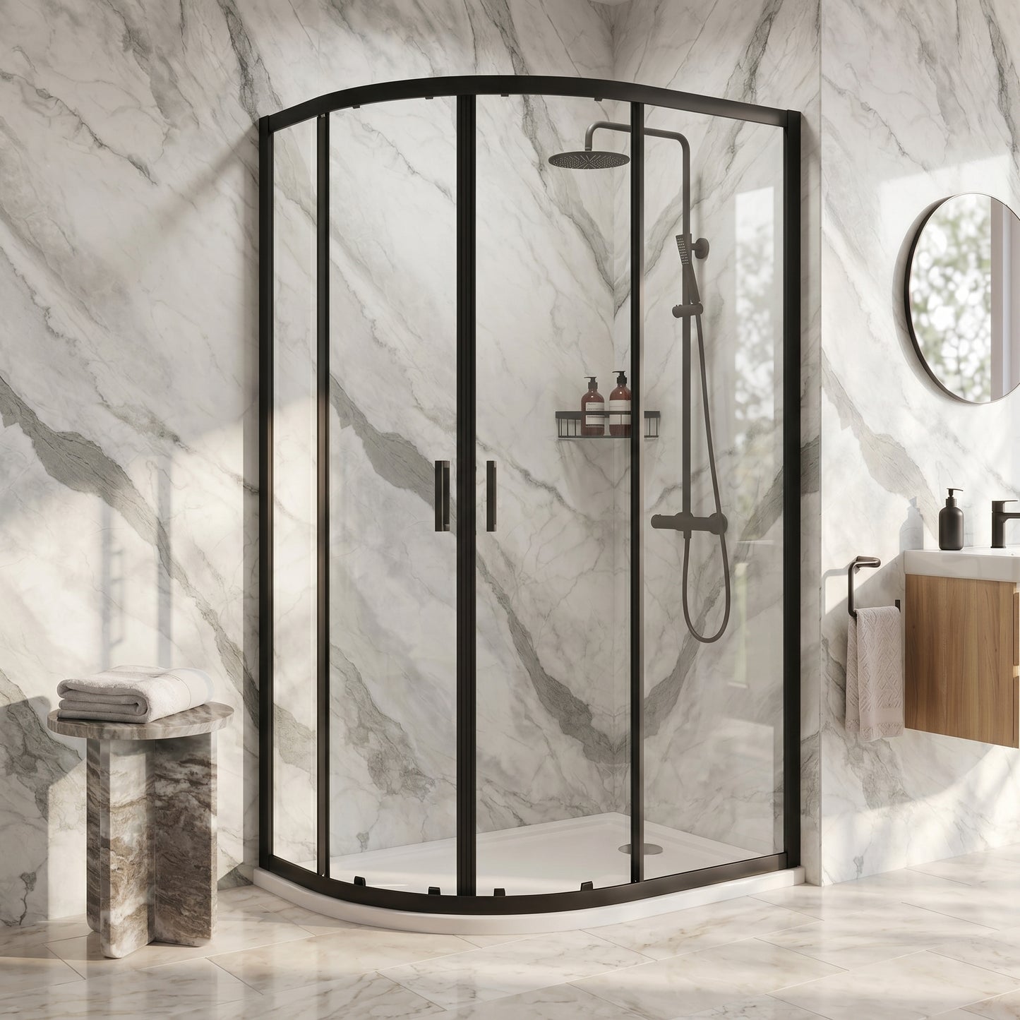 Fairford 6mm 1000 x 800mm Matt Black Quadrant Shower Enclosure