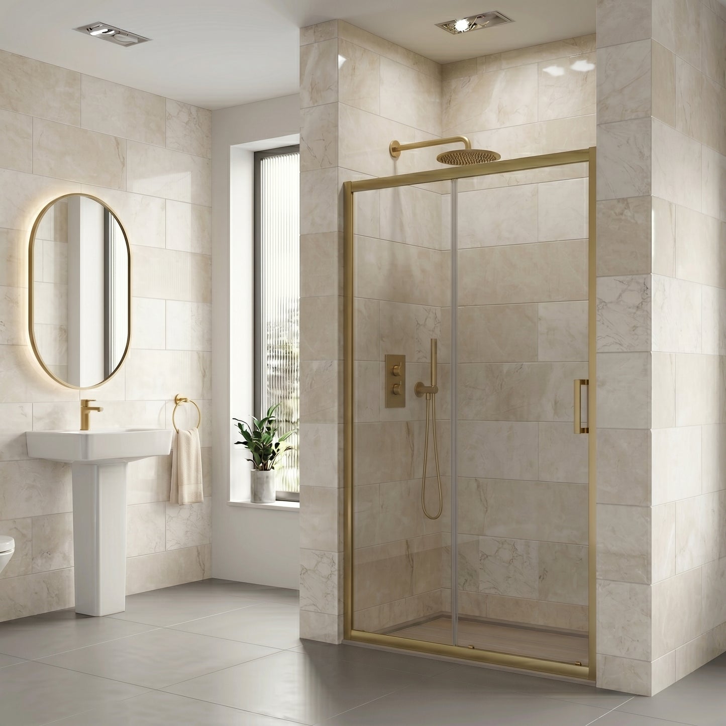 Fairford 6mm 1000mm Brushed Brass Sliding Shower Door