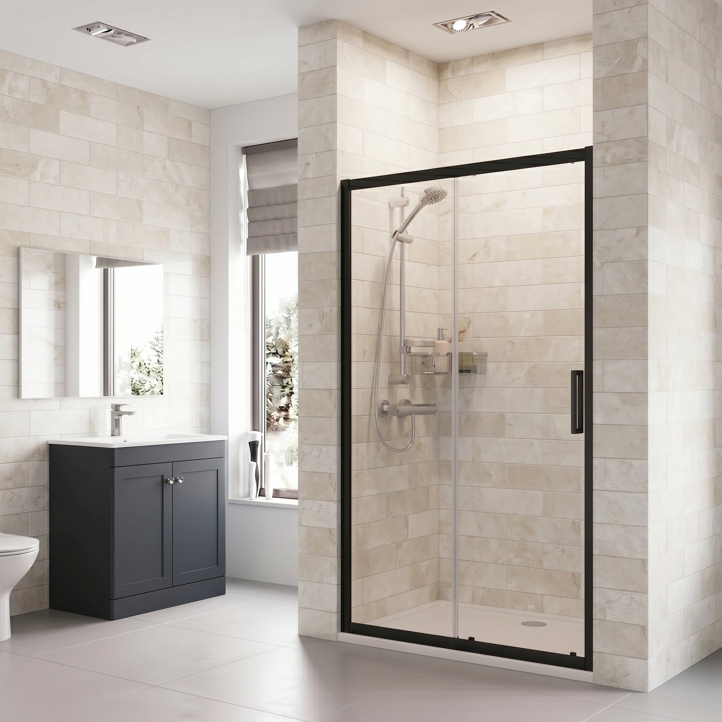 Fairford 6mm, 1000mm Matt Black Sliding Shower Door