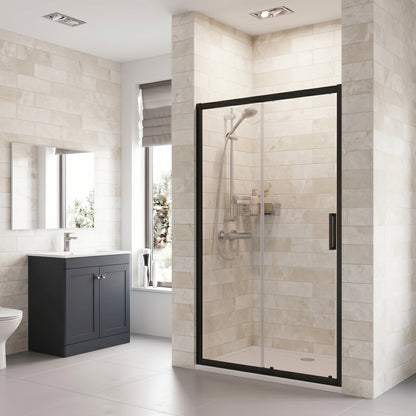 Fairford 6mm, 1000mm Matt Black Sliding Shower Door