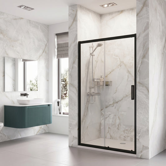 Fairford 6mm, 1200mm Matt Black Sliding Shower Door
