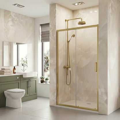 Fairford 6mm 1400mm Brushed Brass Sliding Shower Door