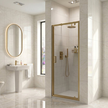 Fairford 6mm 700mm Brushed Brass Hinged Shower Door