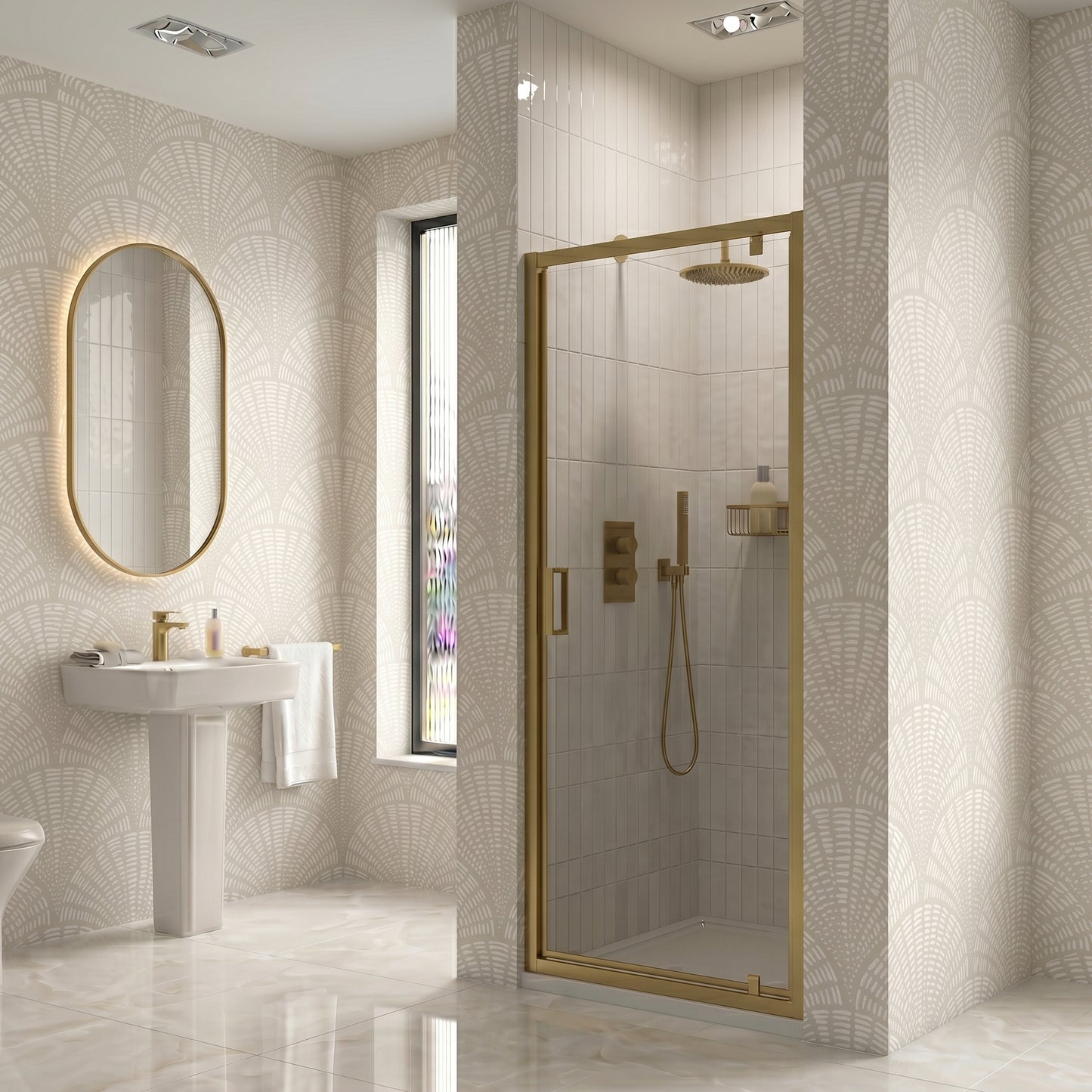 Fairford 6mm 760mm Brushed Brass Hinged Shower Door