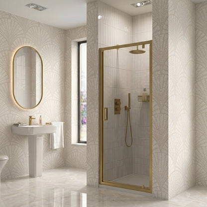 Fairford 6mm 760mm Brushed Brass Hinged Shower Door