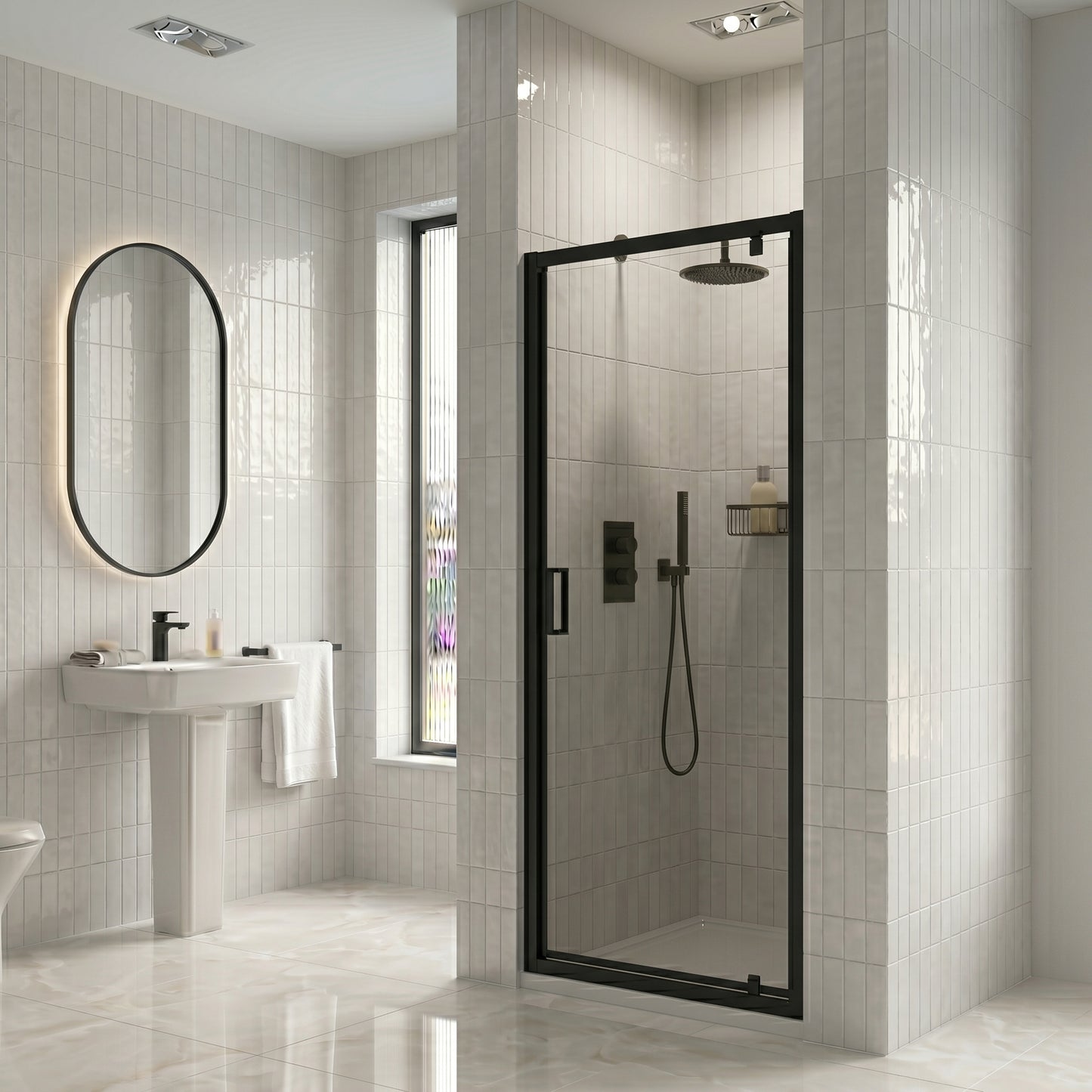 Fairford 6mm, 760mm Matt Black Pivot Shower Door