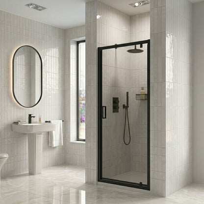 Fairford 6mm, 760mm Matt Black Pivot Shower Door