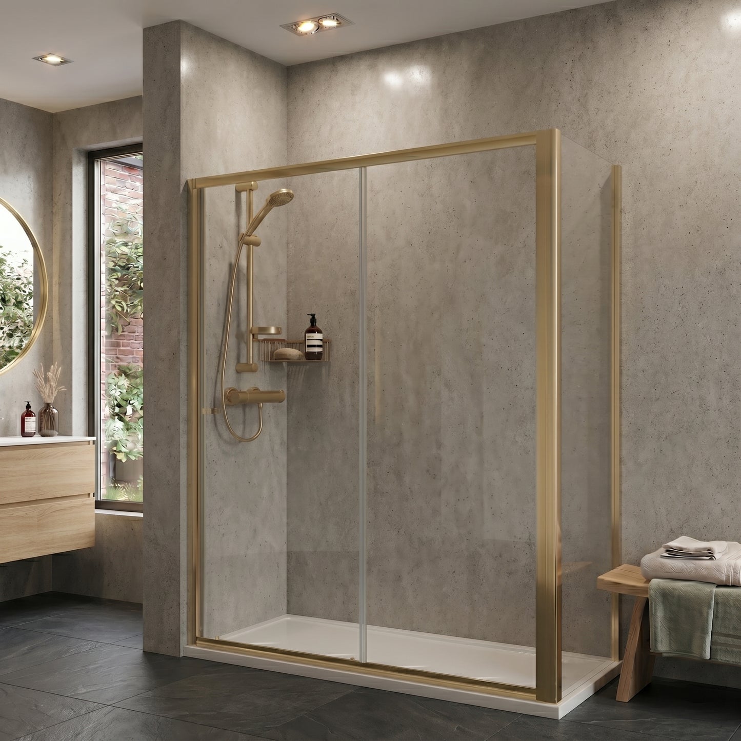 Fairford 6mm 800mm Brushed Brass Enclosure Side Panel