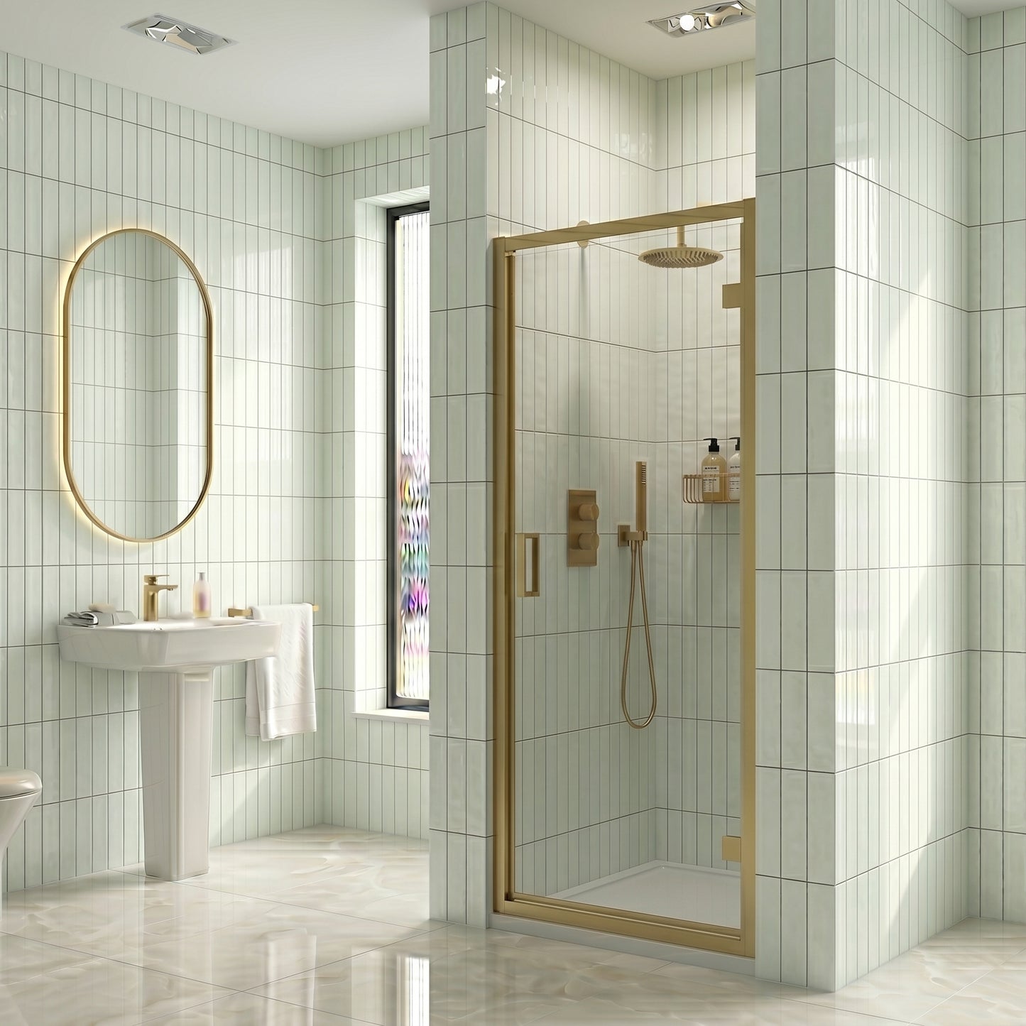 Fairford 6mm 800mm Brushed Brass Hinged Shower Door