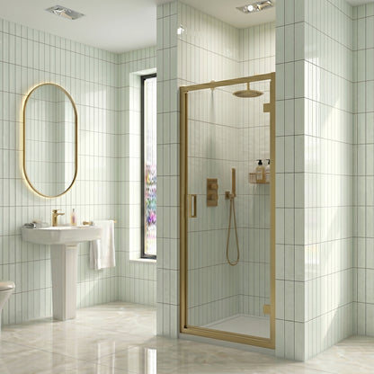 Fairford 6mm 800mm Brushed Brass Hinged Shower Door