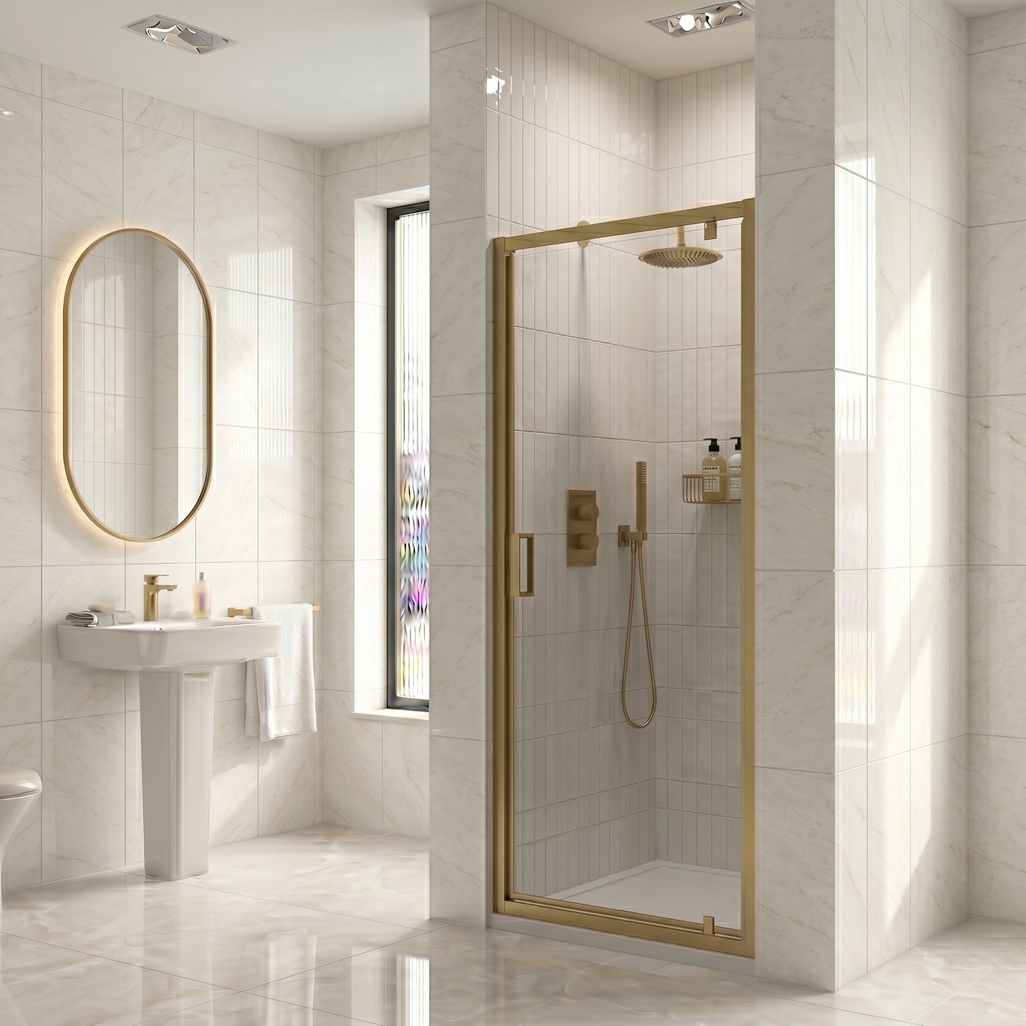 Fairford 6mm 800mm Brushed Brass Pivot Shower Door