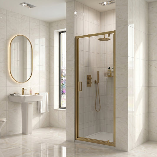 Fairford 6mm 800mm Brushed Brass Pivot Shower Door
