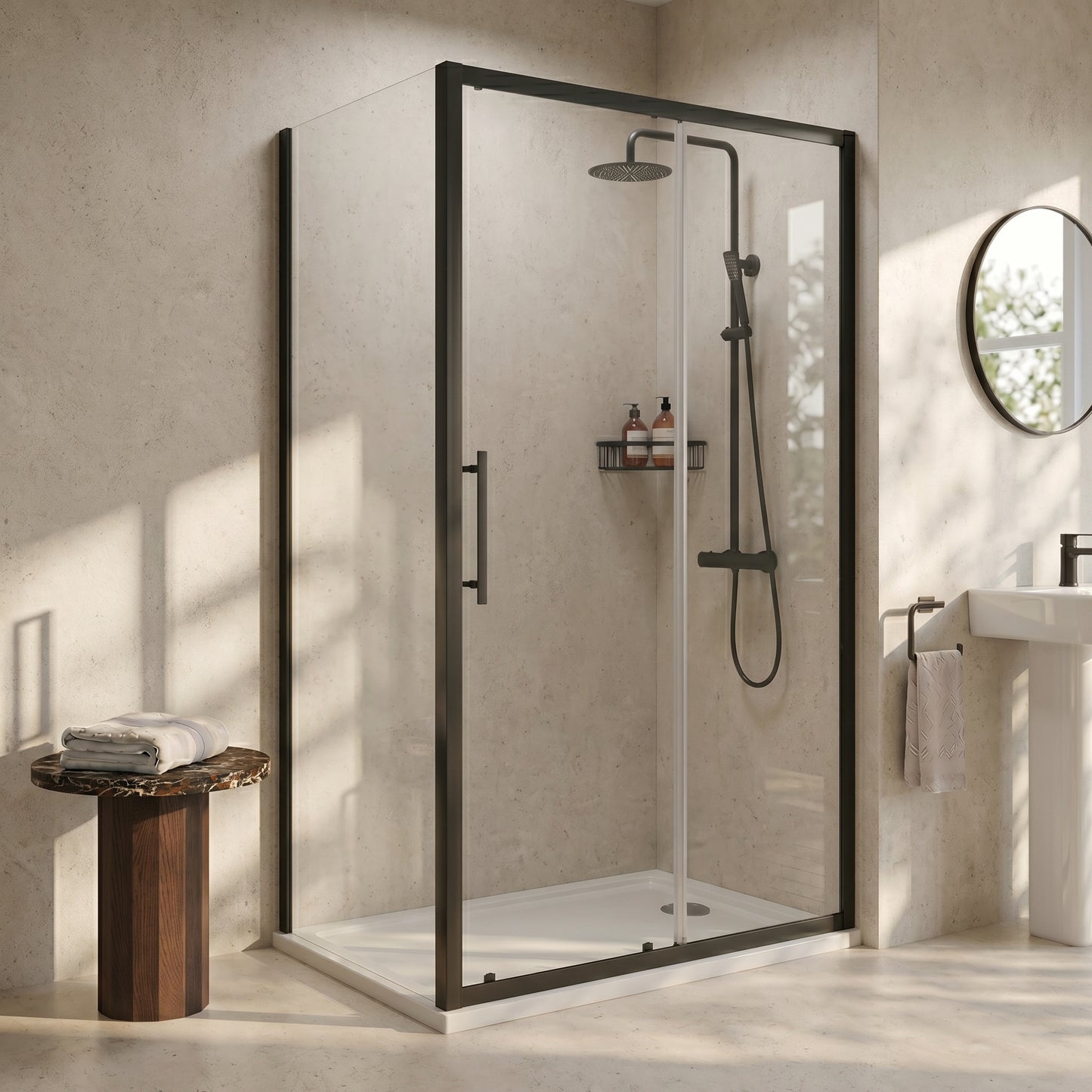 Fairford 6mm, 800mm Matt Black Shower Enclosure Side Panel