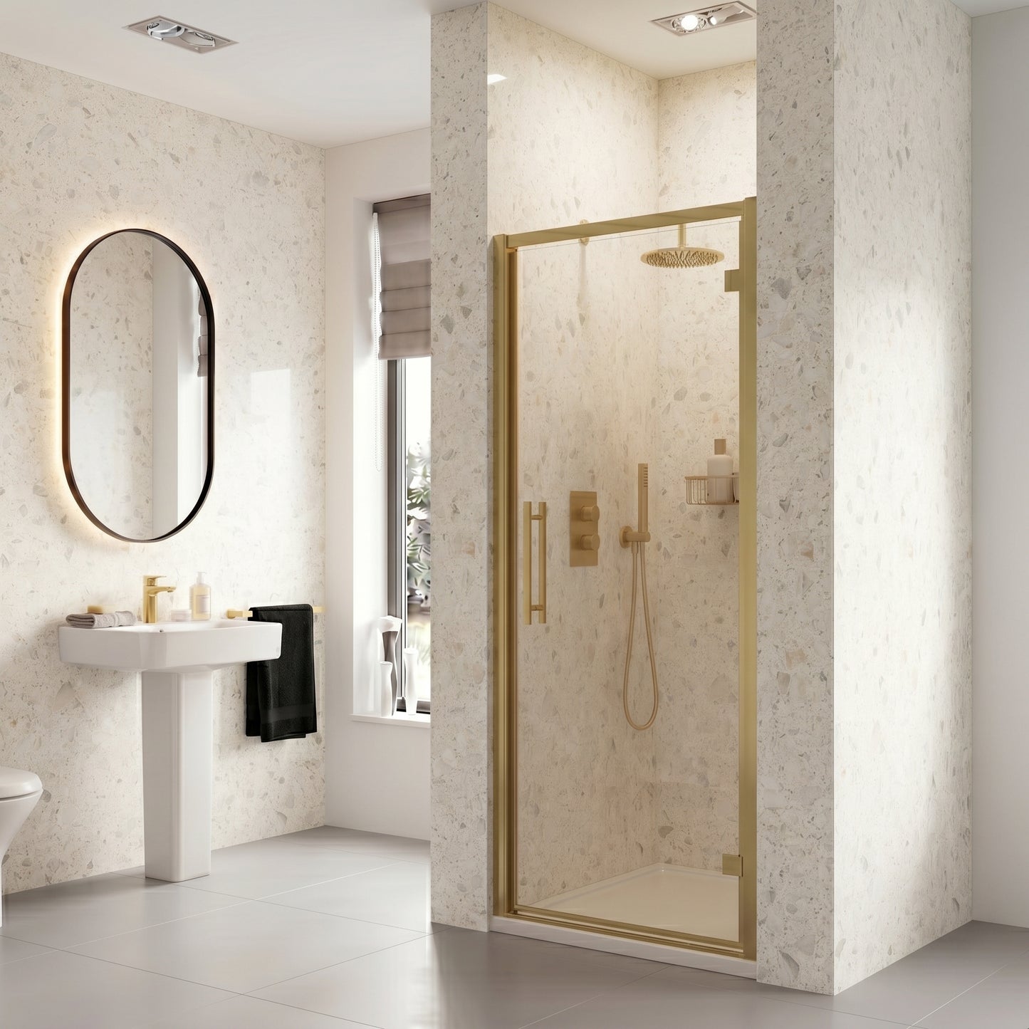 Fairford 6mm 900mm Brushed Brass Hinged Shower Door