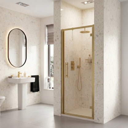 Fairford 6mm 900mm Brushed Brass Hinged Shower Door