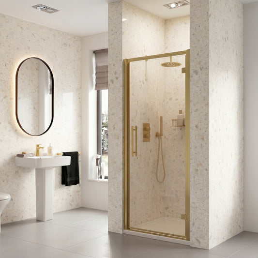 Fairford 6mm 900mm Brushed Brass Hinged Shower Door