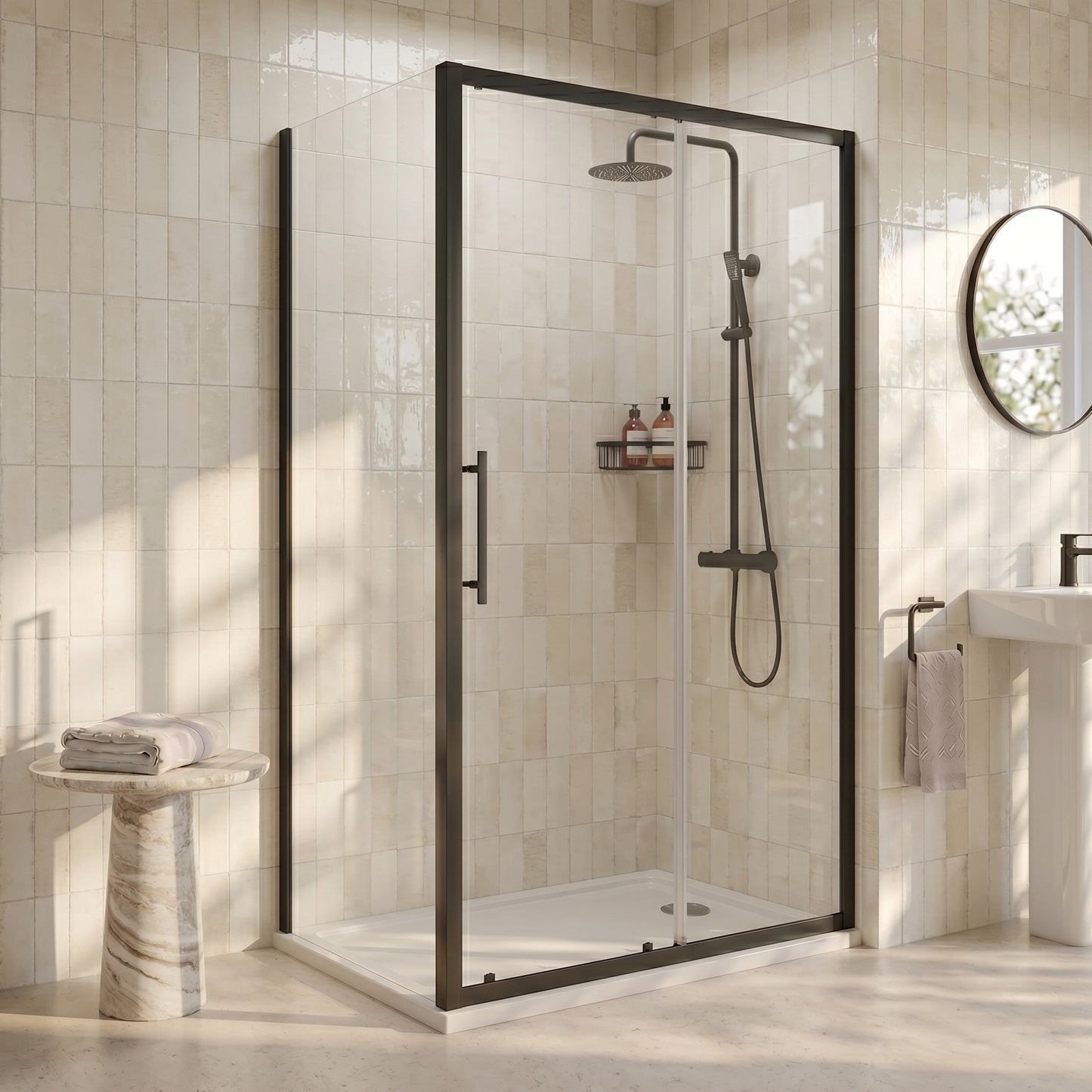 Fairford 6mm, 900mm Matt Black Shower Enclosure Side Panel