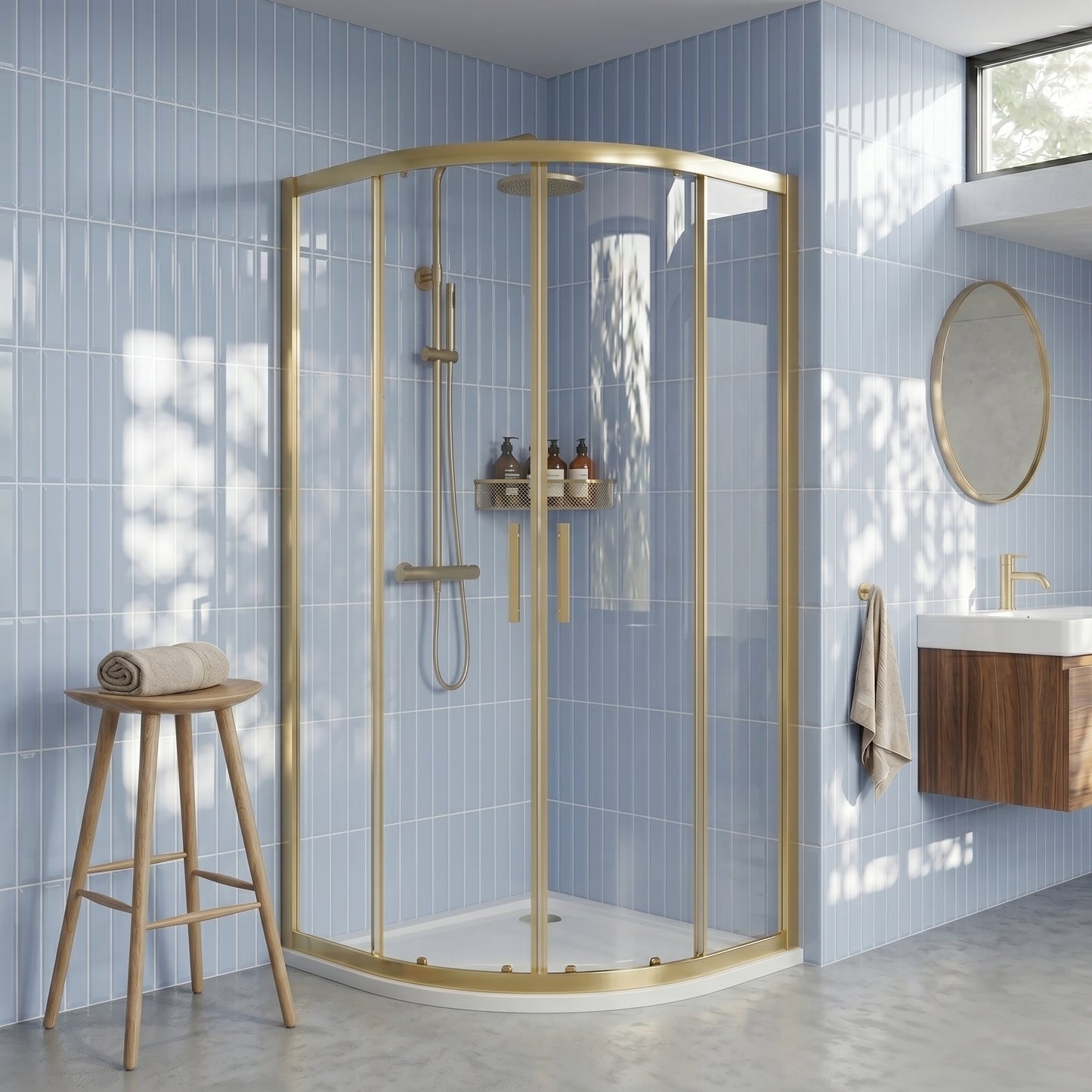 Fairford 6mm, 900x900mm Brushed Brass Quadrant Shower Enclosure