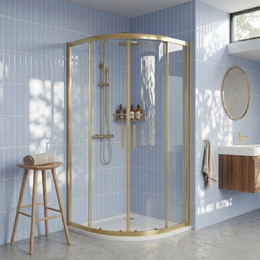 Fairford 6mm, 900x900mm Brushed Brass Quadrant Shower Enclosure