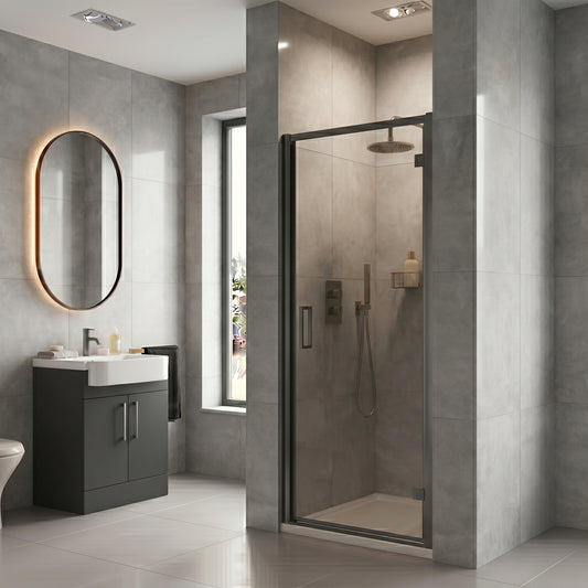 Fairford 6mm Matt Black Hinged Shower Door-700mm