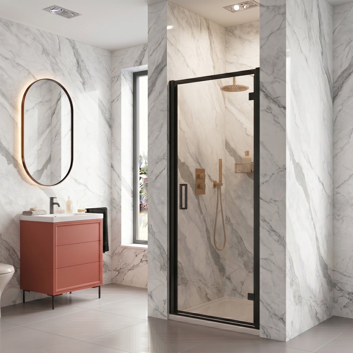 Fairford 6mm Matt Black Hinged Shower Door-760mm