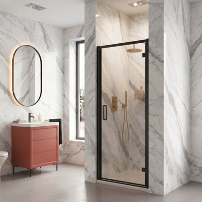 Fairford 6mm Matt Black Hinged Shower Door-760mm