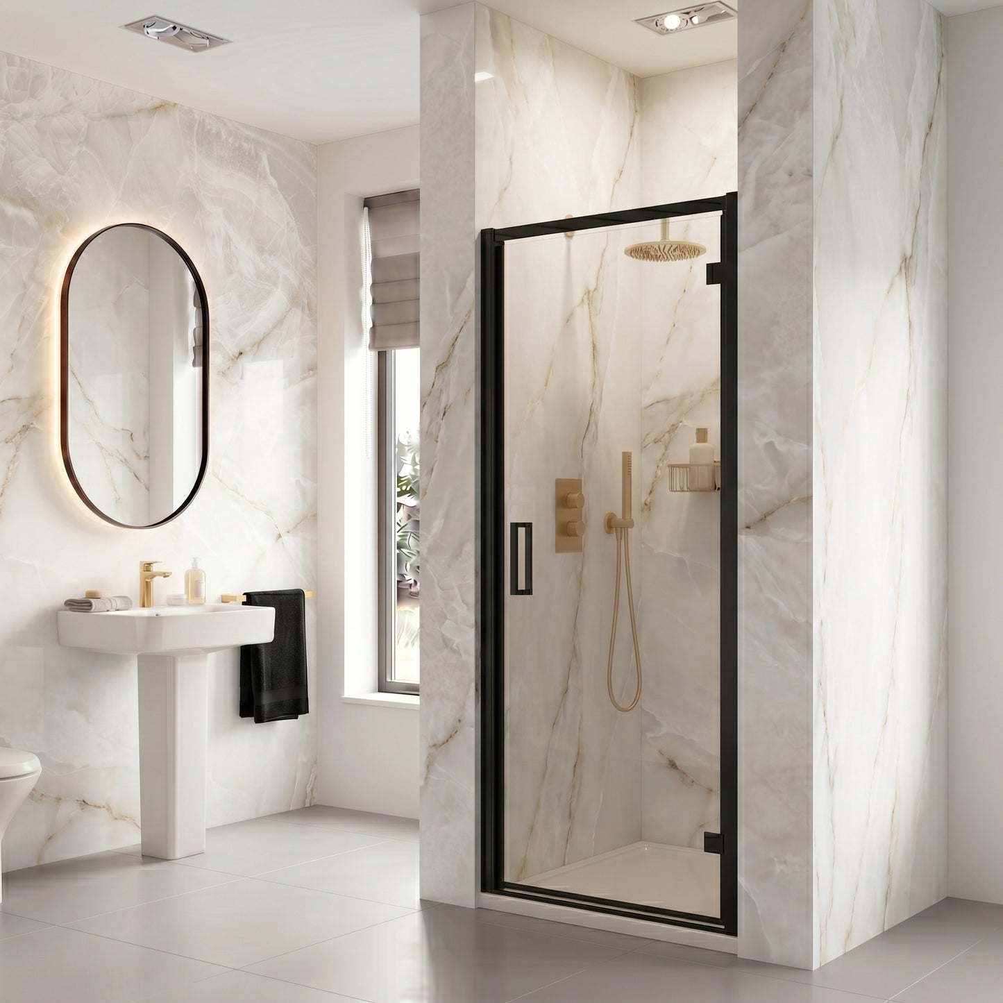 Fairford 6mm Matt Black Hinged Shower Door-900mm