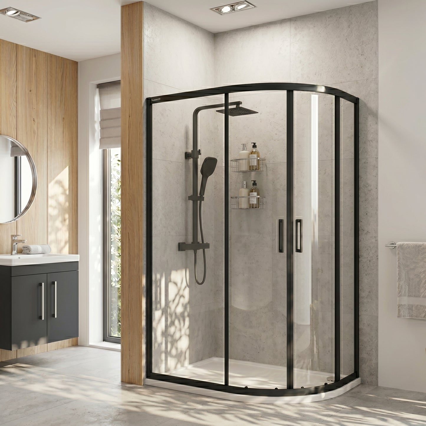 Fairford 6mm Matt Black Offset Quadrant Shower Enclosure-1000mm x 800mm
