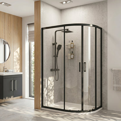 Fairford 6mm Matt Black Offset Quadrant Shower Enclosure-1000mm x 800mm