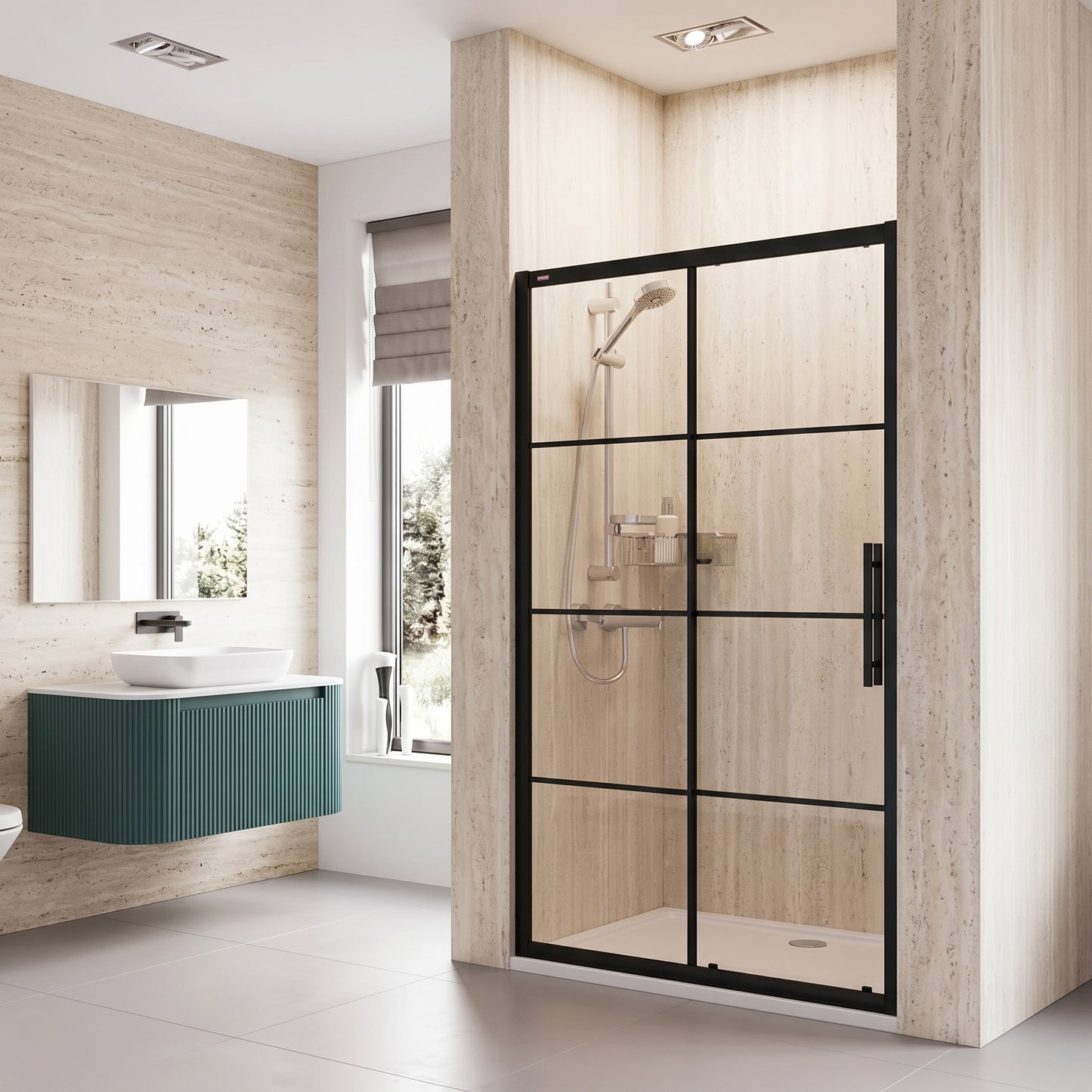 Fairford 8mm Matt Black Lined, 1400mm Sliding Shower Door