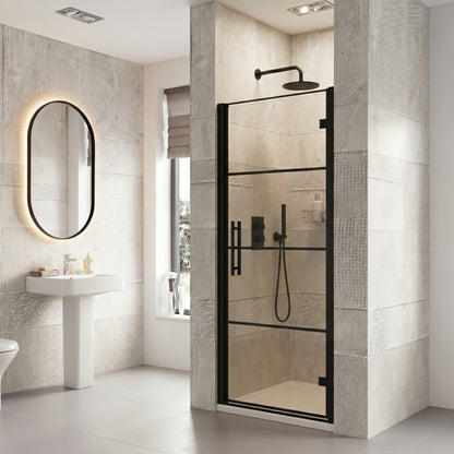 Fairford 8mm Matt Black Lined, 800mm Hinged Shower Door