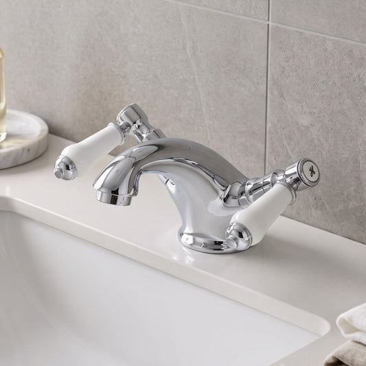 Fairford Cambridge Quarter Turn Basin Mixer with Push Button