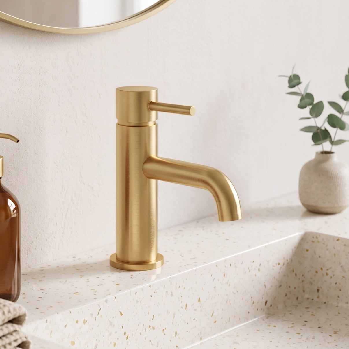 Fairford Element 5 Brushed Brass Basin Mixer with Push Button Waste