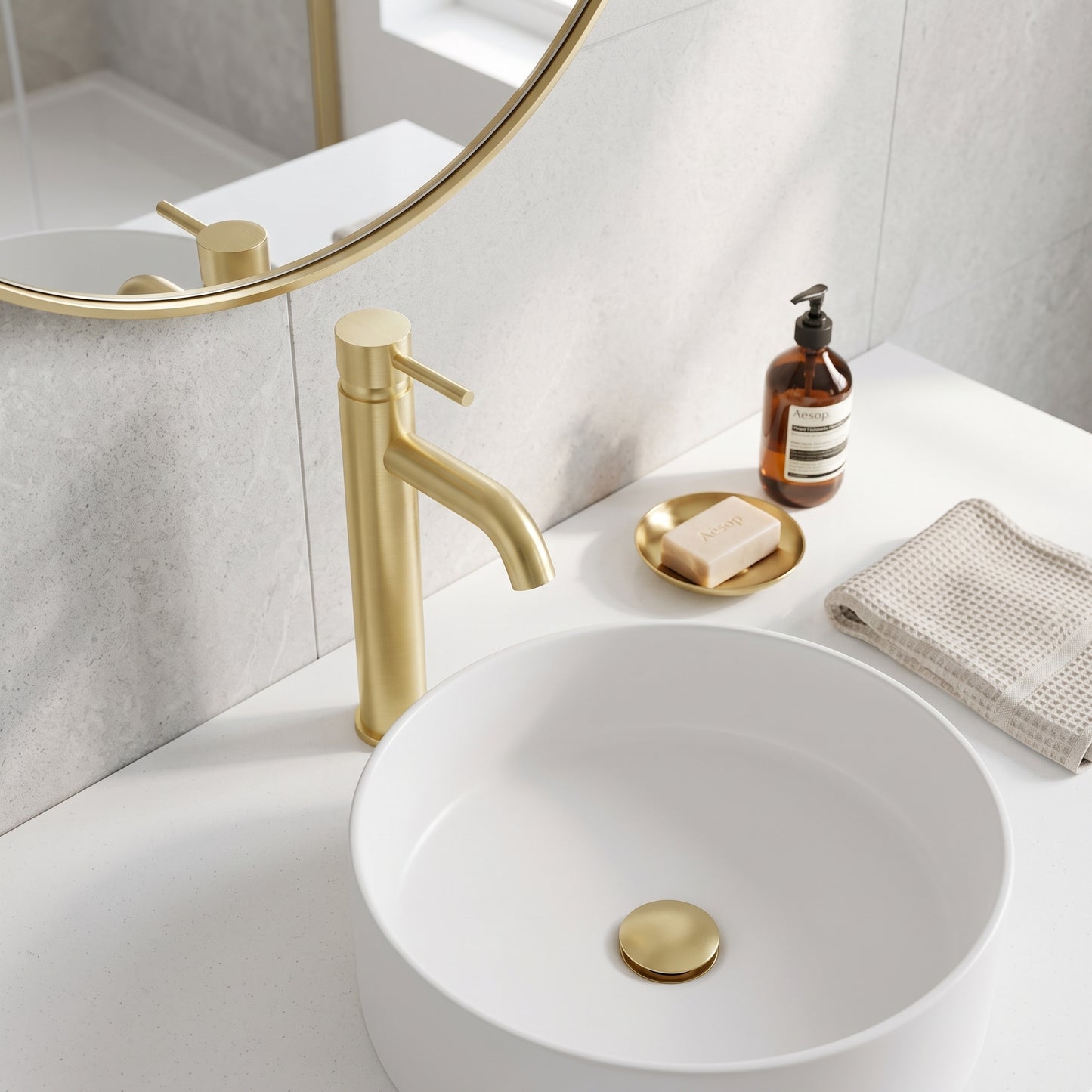 Fairford Element 5 Brushed Brass High Rise Basin Mixer