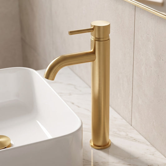 Fairford Element 5 Brushed Brass High Rise Basin Mixer