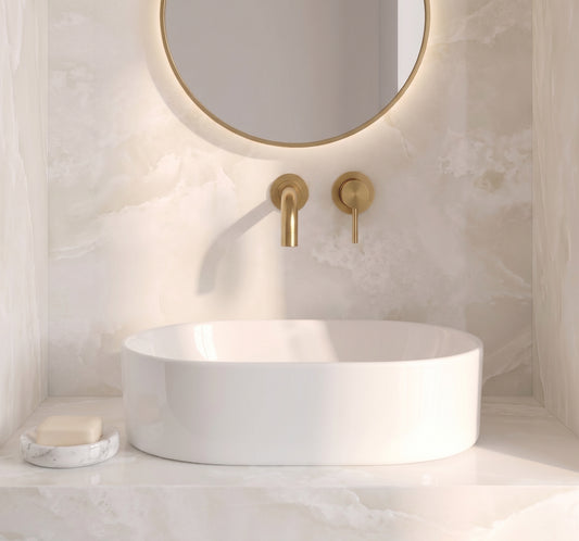 Fairford Element 5 Brushed Brass Wall Mounted Basin Mixer, 2 Hole